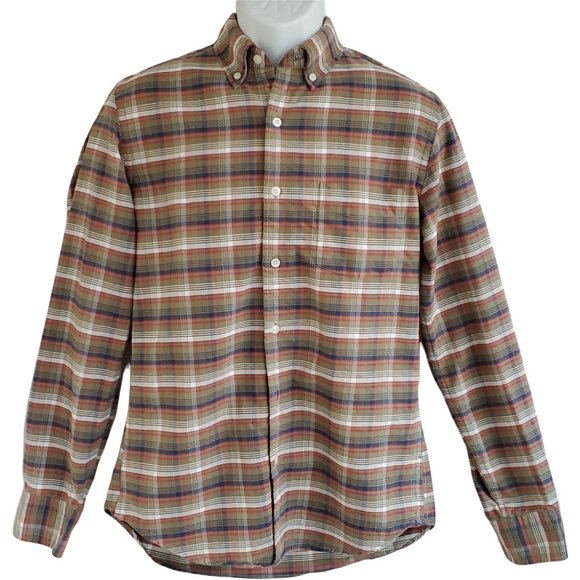 J Crew Plaid Shirt Men's Medium Oxford Dark Academia Button Down Pocket Cotton - Picture 1 of 9